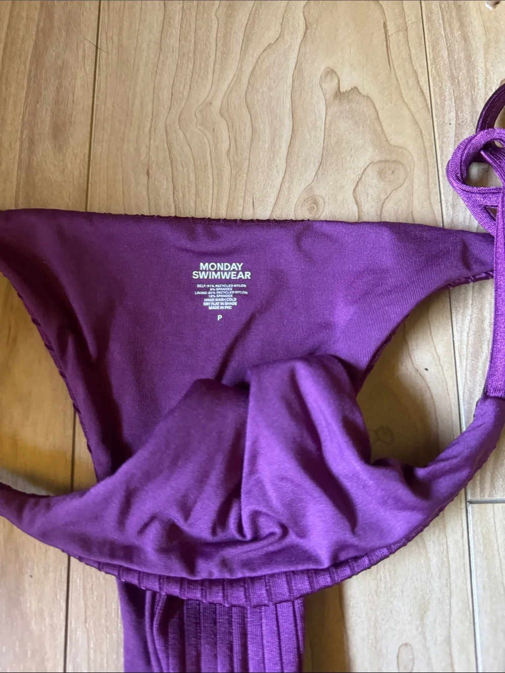 Monday Swimwear Purple Ribbed Tie-Side Bikini Bottom